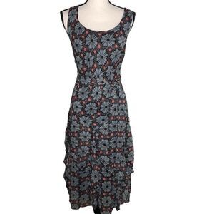 Amanda Lane Black, White and Orange Handkerchief Hem Dress